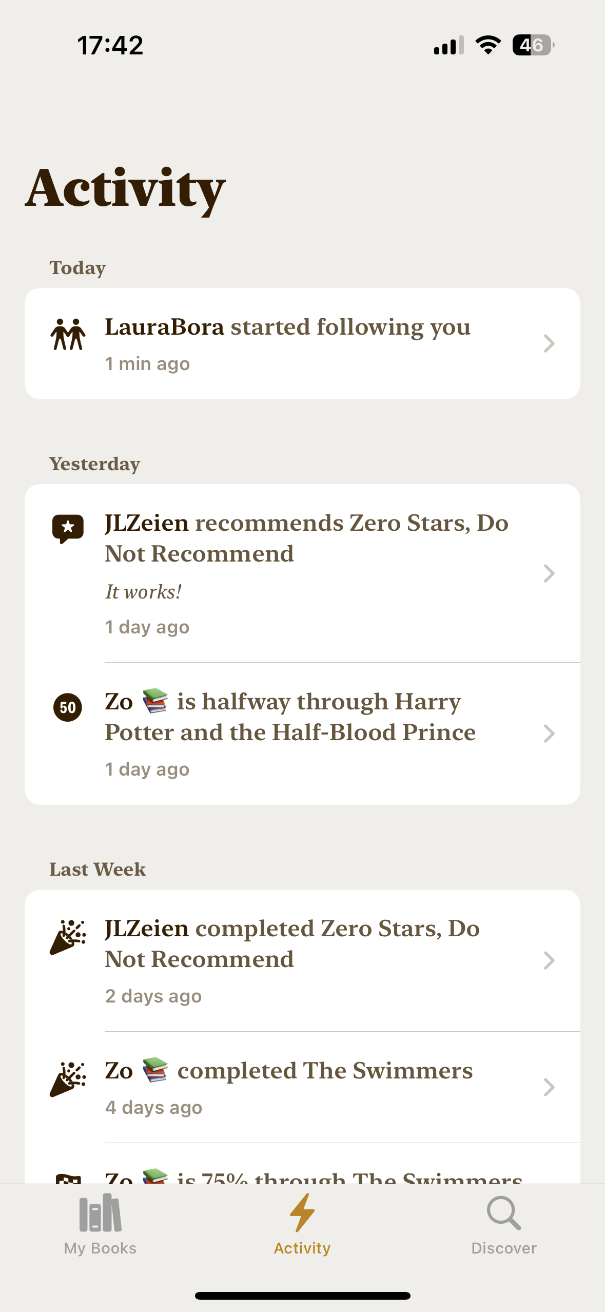 My Books View within Bookmark App
