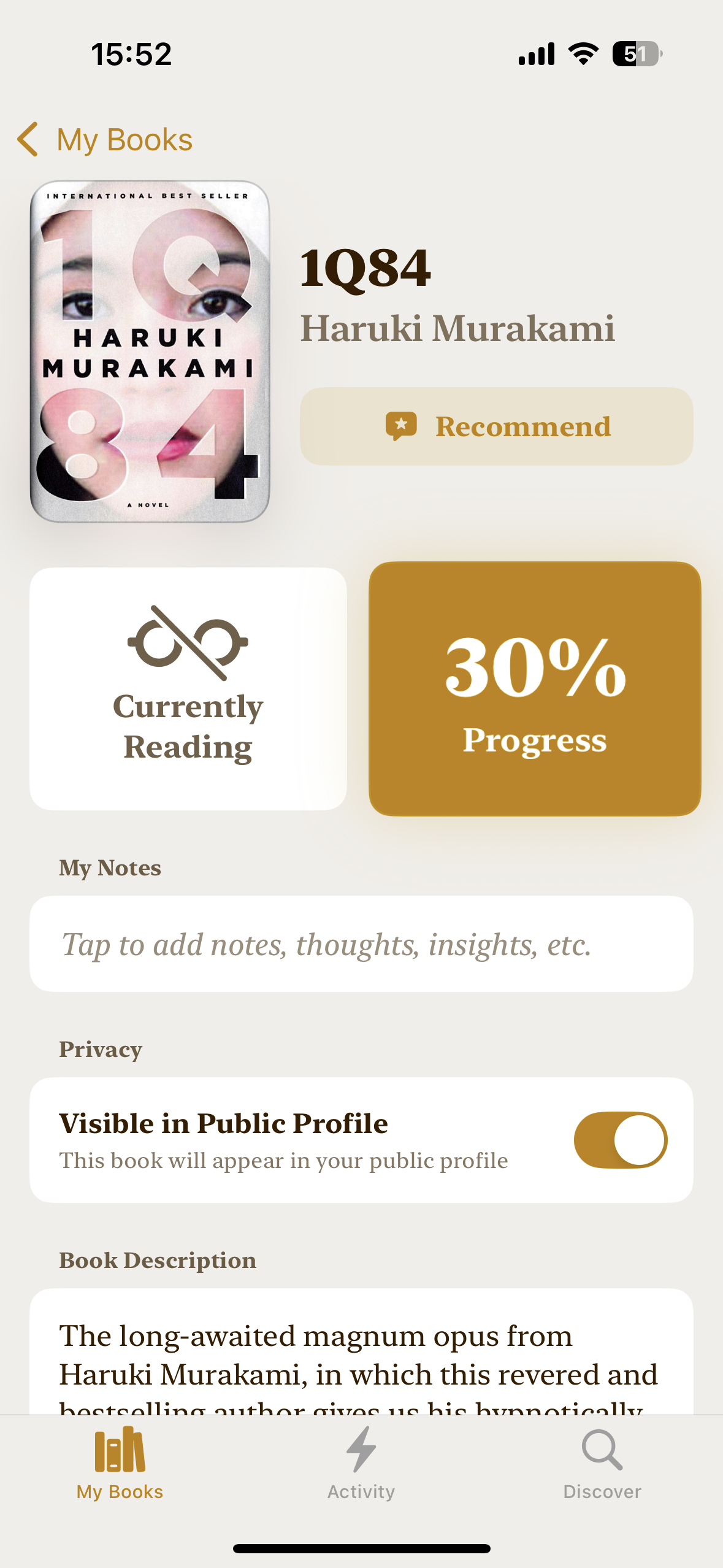 Book Detail View within Bookmark App